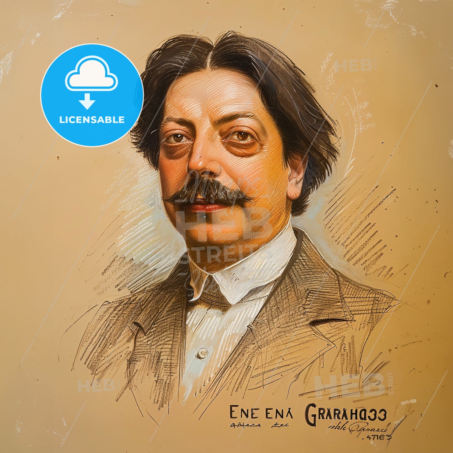 Enrique Granados, 1867 - 1916, Spanish composer - A Portrait Of A Man With A Mustache