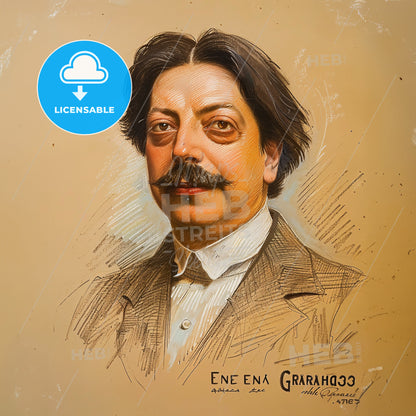 Enrique Granados, 1867 - 1916, Spanish composer - A Portrait Of A Man With A Mustache