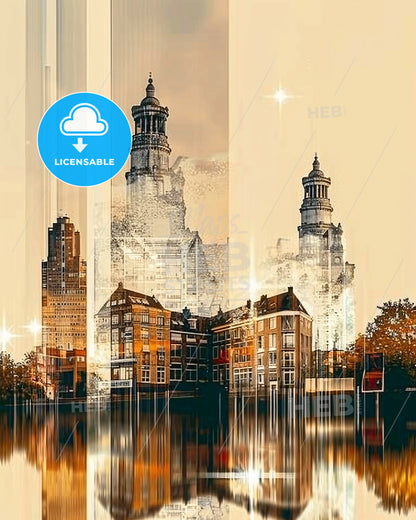 Enschede Skylines As Double Exposure Art - A city skyline with buildings and trees