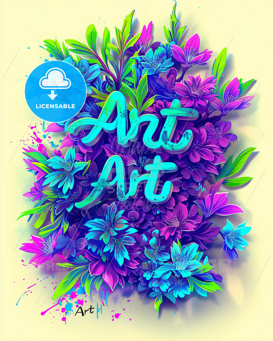 letters of the word "Art", urban graffiti theme with a twist of modern elegance - A colorful flowers and leaves
