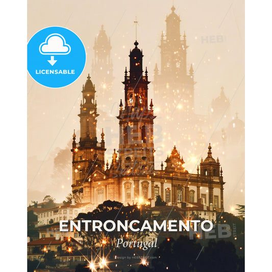 Entroncamento Skyline Composite Art, Bright Poster - A building with towers and lights - Square format print template