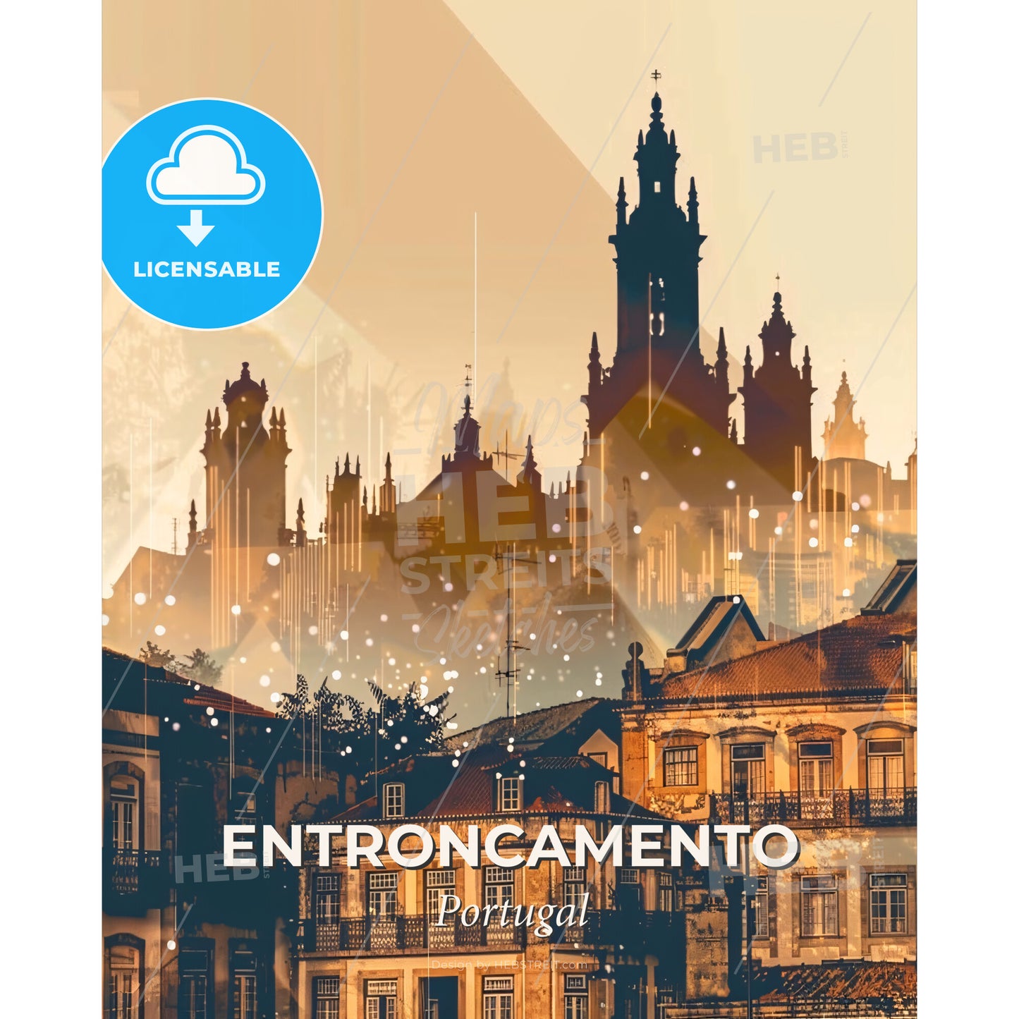 Entroncamento Skyline Iconic Architecture Poster - A city with buildings and trees - Square format print template