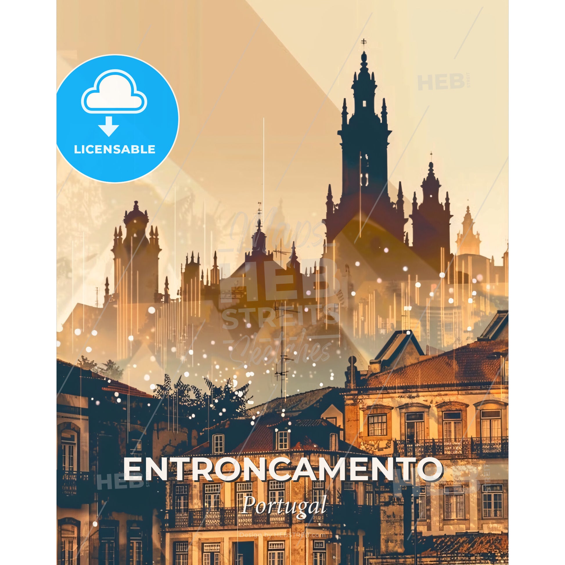 Entroncamento Skyline Iconic Architecture Poster - A city with buildings and trees - Square format print template
