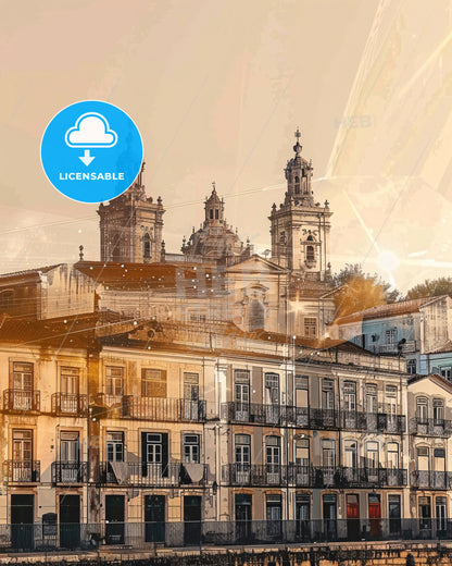 Entroncamento Skyline Composite Art Poster - A building with many windows