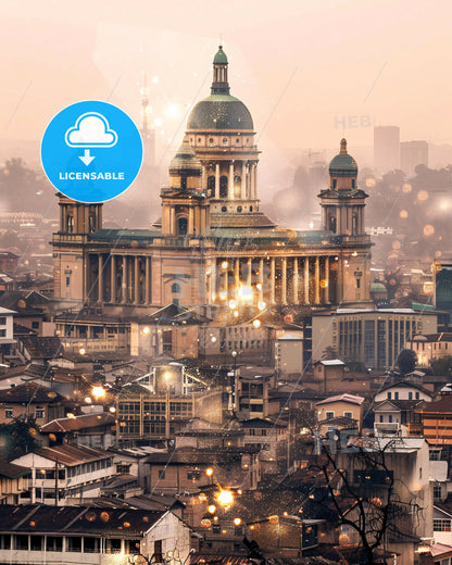 Enugu Skyline: Igbo Flair on Beige Canvas - A large building with a dome and a dome on top