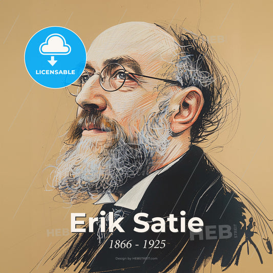 Erik Satie, 1866 - 1925, French composer and pianist - A Man With A Beard And Glasses Print Template