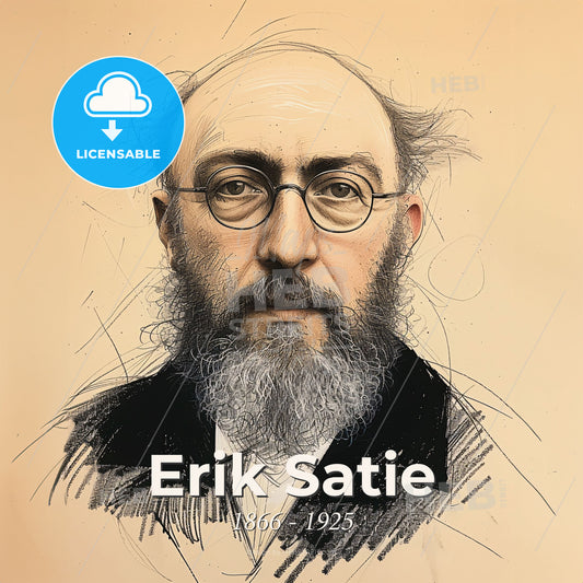 Erik Satie, 1866 - 1925, French composer and pianist - A Man With Glasses And Beard Print Template