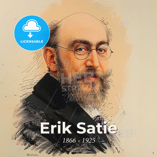 Erik Satie, 1866 - 1925, French composer and pianist - A Man With A Beard Wearing Glasses Print Template