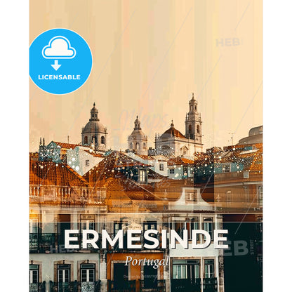 Ermesinde City Skyline Composite Art Poster - A group of buildings with a group of towers - Square format print template