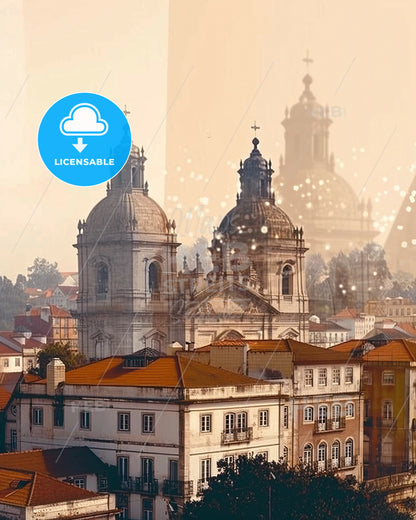 Ermesinde Skyline Artistic Composite Poster - A group of buildings with a tower