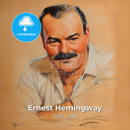 Ernest Hemingway, 1899 - 1961, American writer - A Man With A Mustache Print Template