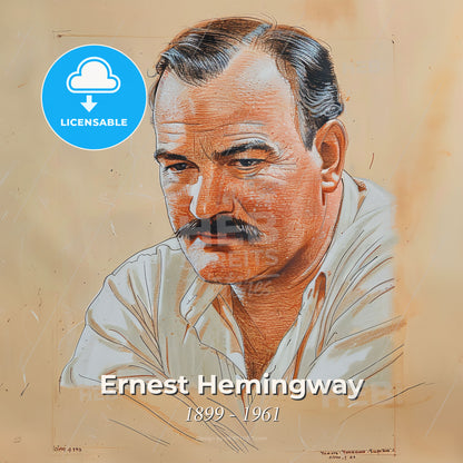 Ernest Hemingway, 1899 - 1961, American writer - A Drawing Of A Man With A Mustache Print Template