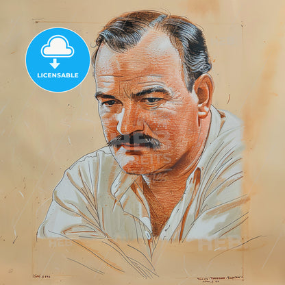 Ernest Hemingway, 1899 - 1961, American writer - A Drawing Of A Man With A Mustache