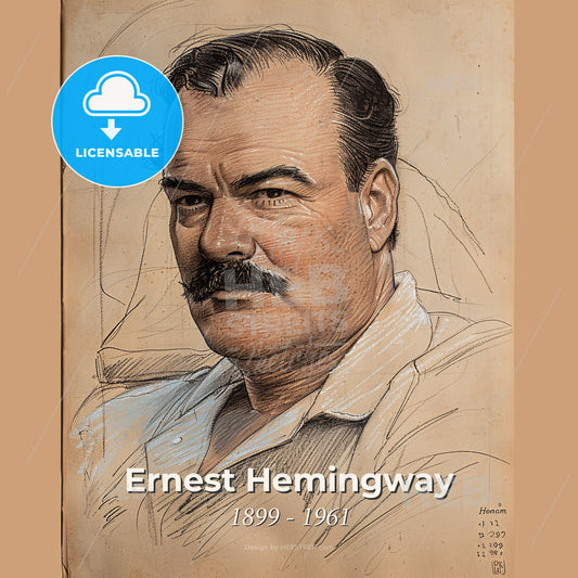 Ernest Hemingway, 1899 - 1961, American writer - A Drawing Of A Man With A Mustache Print Template