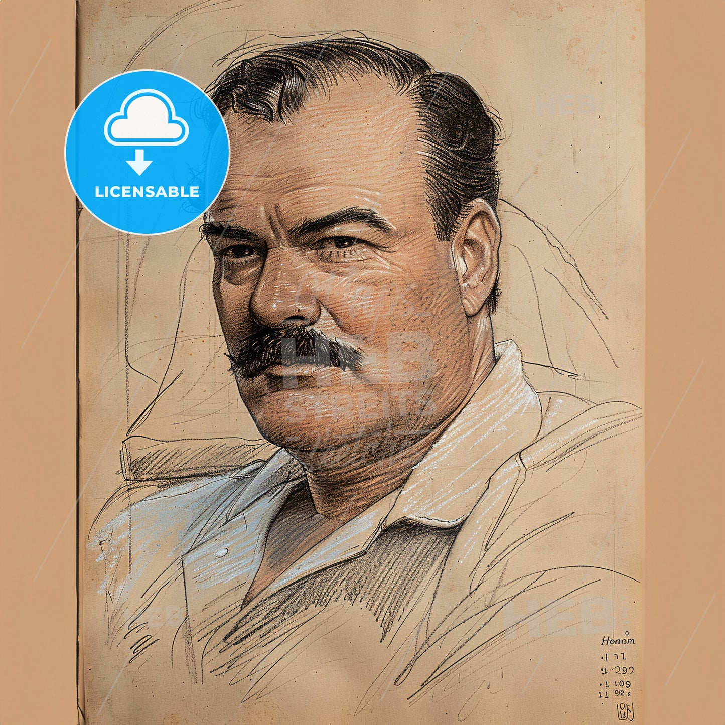 Ernest Hemingway, 1899 - 1961, American writer - A Drawing Of A Man With A Mustache
