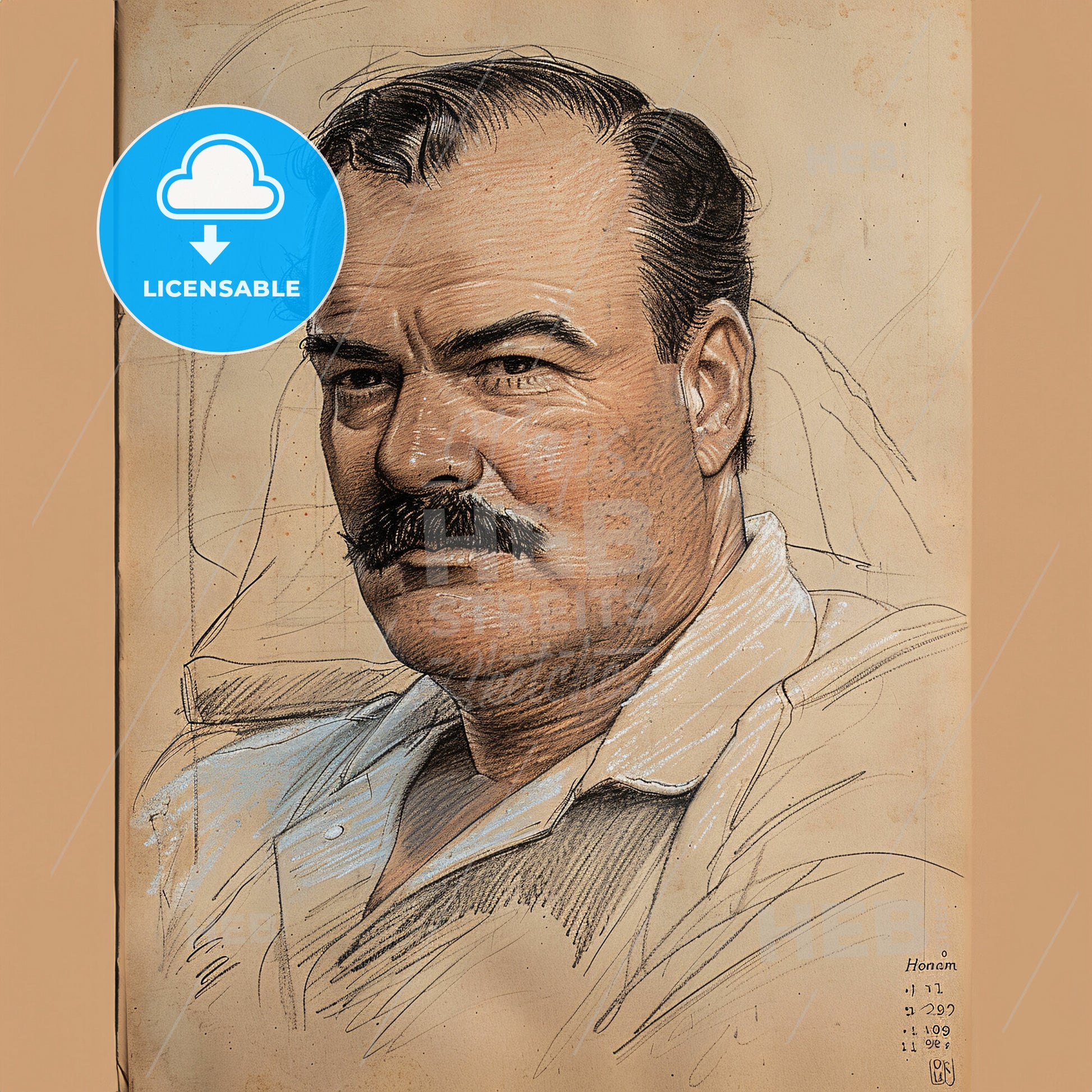 Ernest Hemingway, 1899 - 1961, American writer - A Drawing Of A Man With A Mustache