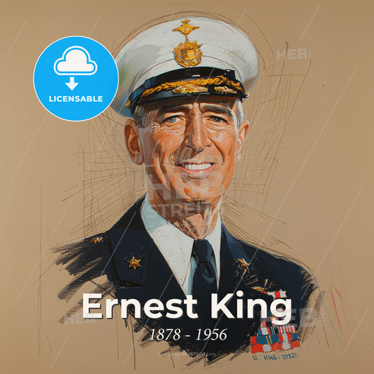 Ernest King, 1878 - 1956, American Fleet Admiral - A Portrait Of A Man In A Military Uniform Print Template