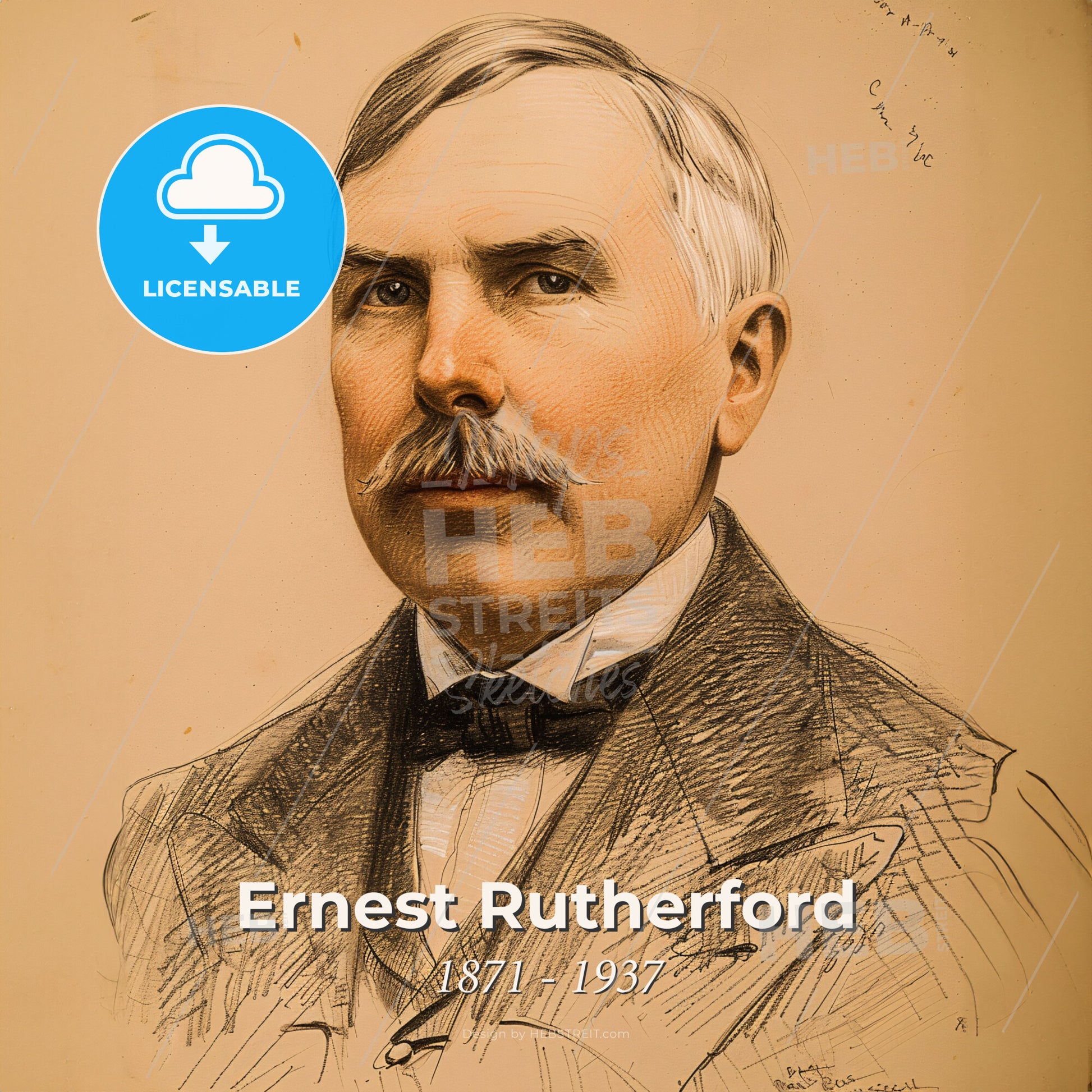 Ernest Rutherford, 1871 - 1937, New Zealand-British physicist - A Man With A Mustache Print Template
