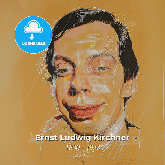 Ernst Ludwig Kirchner, 1880 - 1938, German painter and printmaker - A Man's Face With A Yellow Background Print Template
