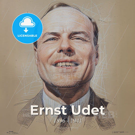 Ernst Udet, 1896 - 1941, German fighter ace - A Man Smiling With Lines Drawn On It Print Template