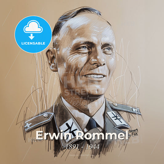 Erwin Rommel, 1891 - 1944, German Field Marshal - A Drawing Of A Man In A Military Uniform Print Template