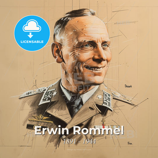 Erwin Rommel, 1891 - 1944, German Field Marshal - A Man In A Military Uniform Print Template