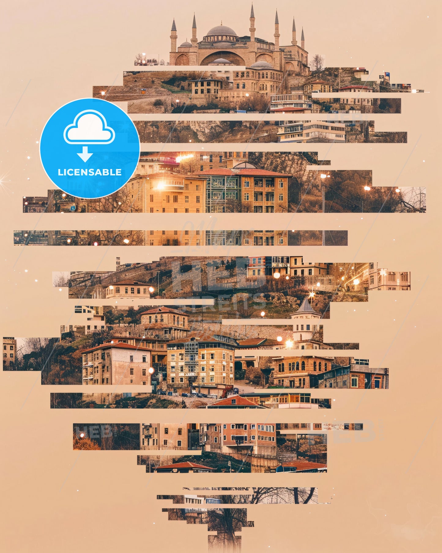 Erzurum City Skyline Night Double Exposure Art Poster - A group of buildings in a row