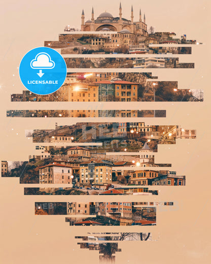 Erzurum City Skyline Night Double Exposure Art Poster - A group of buildings in a row