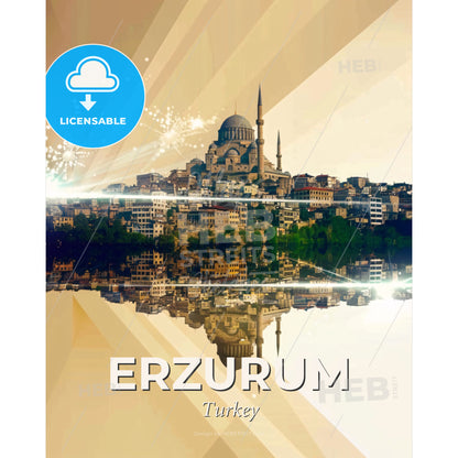 Erzurum: Tradition and Modernity in Harmony - A city with a reflection of fireworks - Square format print template