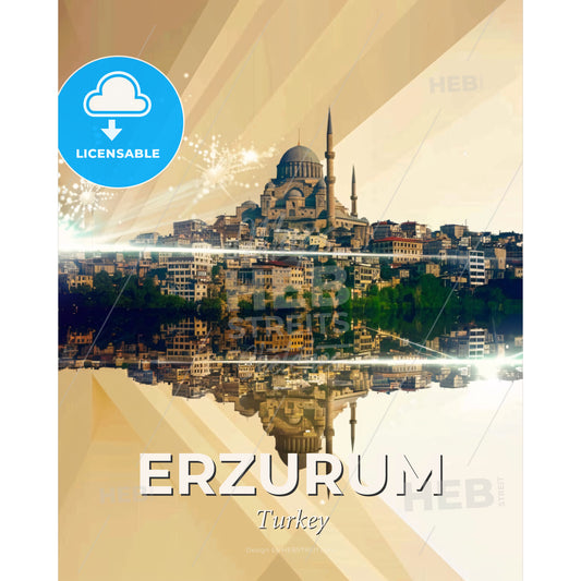 Erzurum: Tradition and Modernity in Harmony - A city with a reflection of fireworks - Square format print template