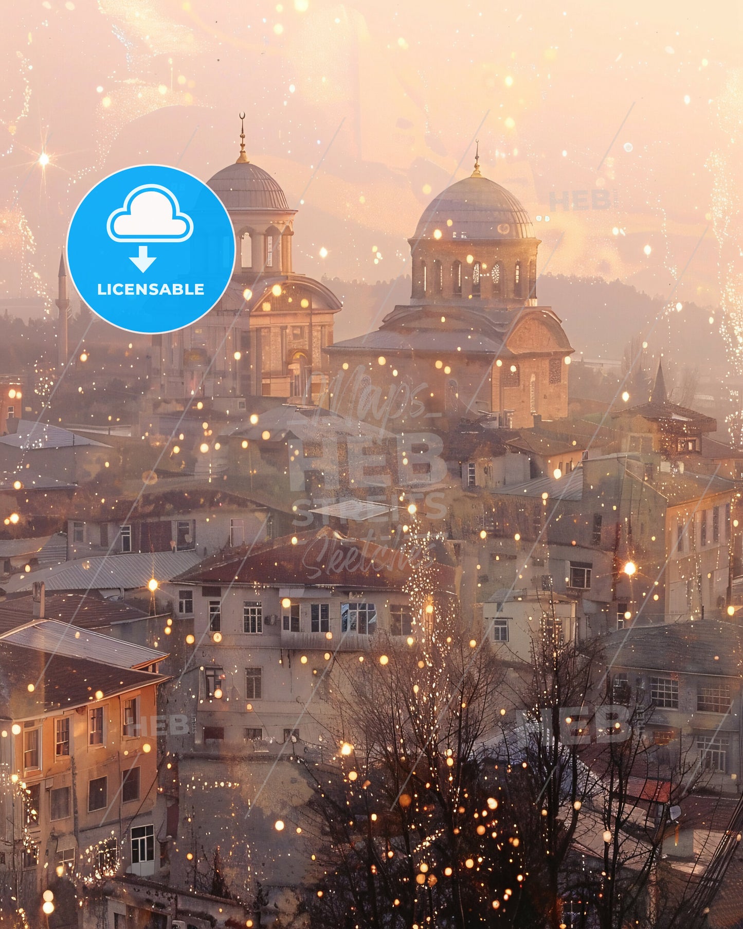 Erzurum Skyline Double Exposure Art Poster - A city with many buildings and snow