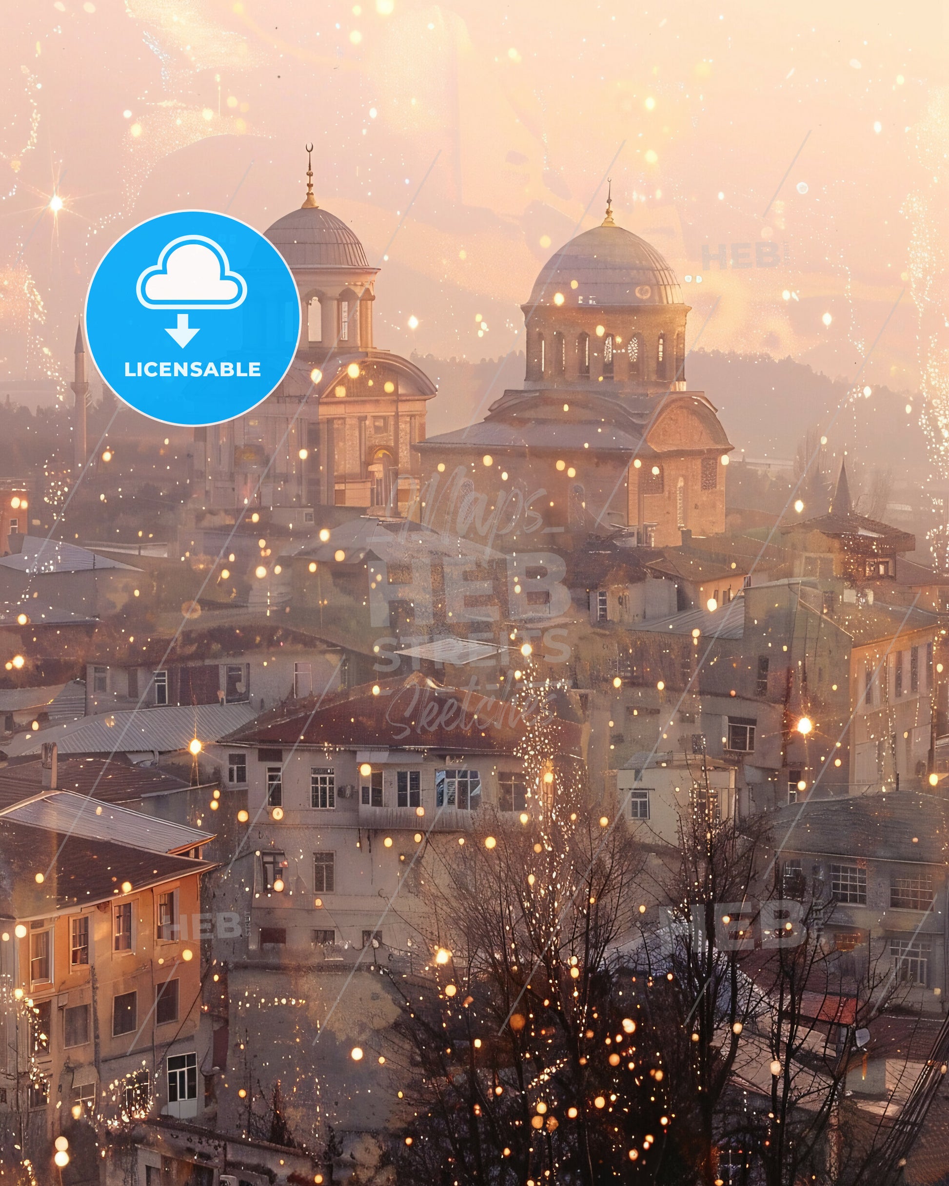 Erzurum Skyline Double Exposure Art Poster - A city with many buildings and snow