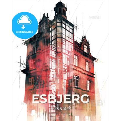 Esbjerg Skyline Silhouette Composite Artwork Subtile Background - A building with a tower - Square format print template