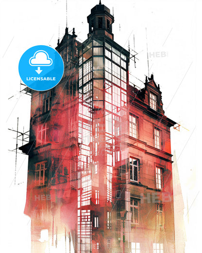 Esbjerg Skyline Silhouette Composite Artwork Subtile Background - A building with a tower