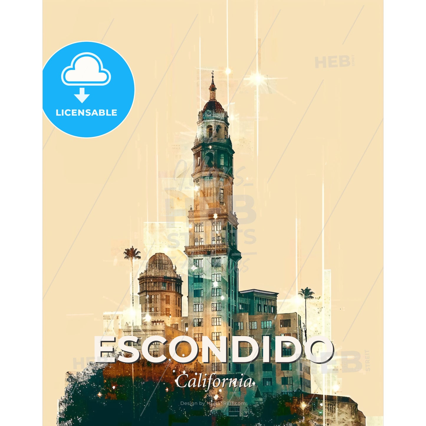 Escondido Horizons: City Lights and Landmarks - A building with a tower - Square format print template