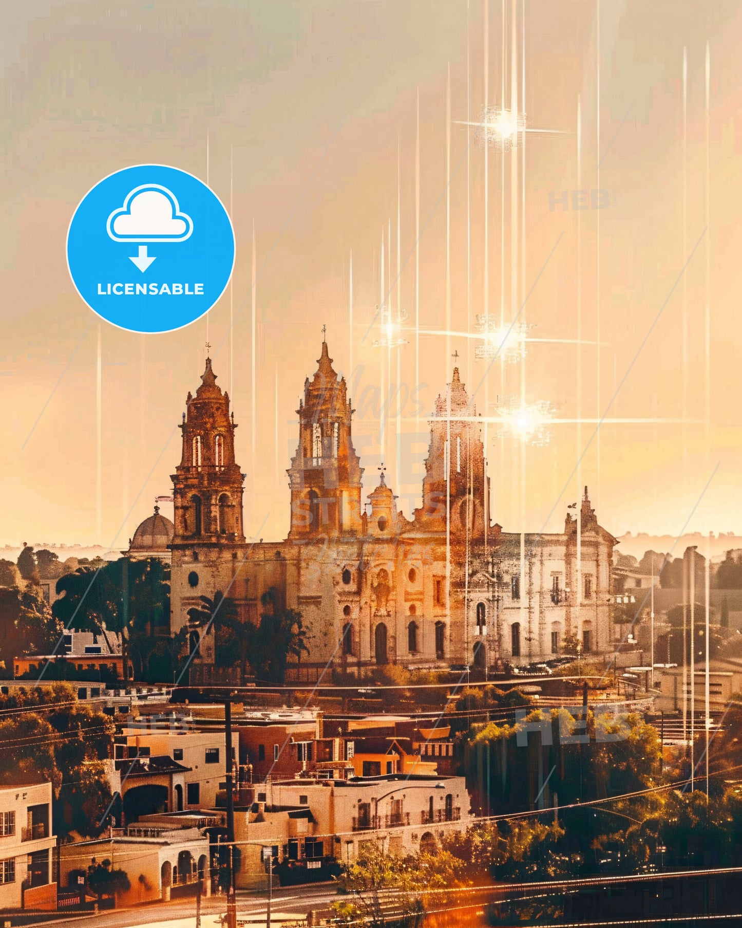 Escondido Skyline Composite Art: Local Charm, Vibrant Colors - A large building with towers and towers