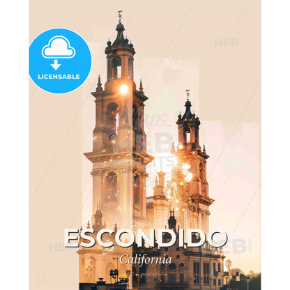 Escondido Skyline Art: Architecture Icons and Cityscapes - A large building with a tower - Square format print template