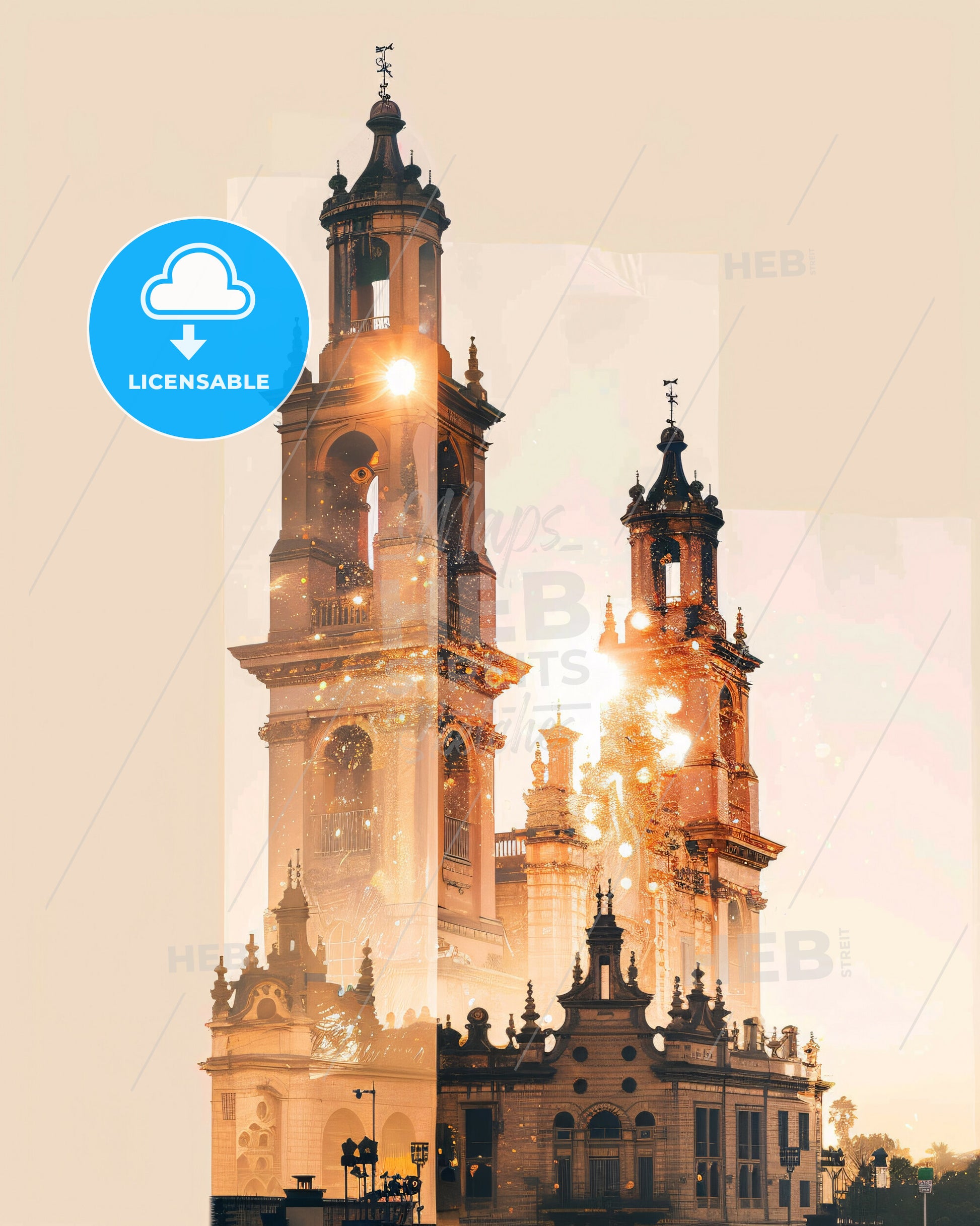 Escondido Skyline Art: Architecture Icons and Cityscapes - A large building with a tower