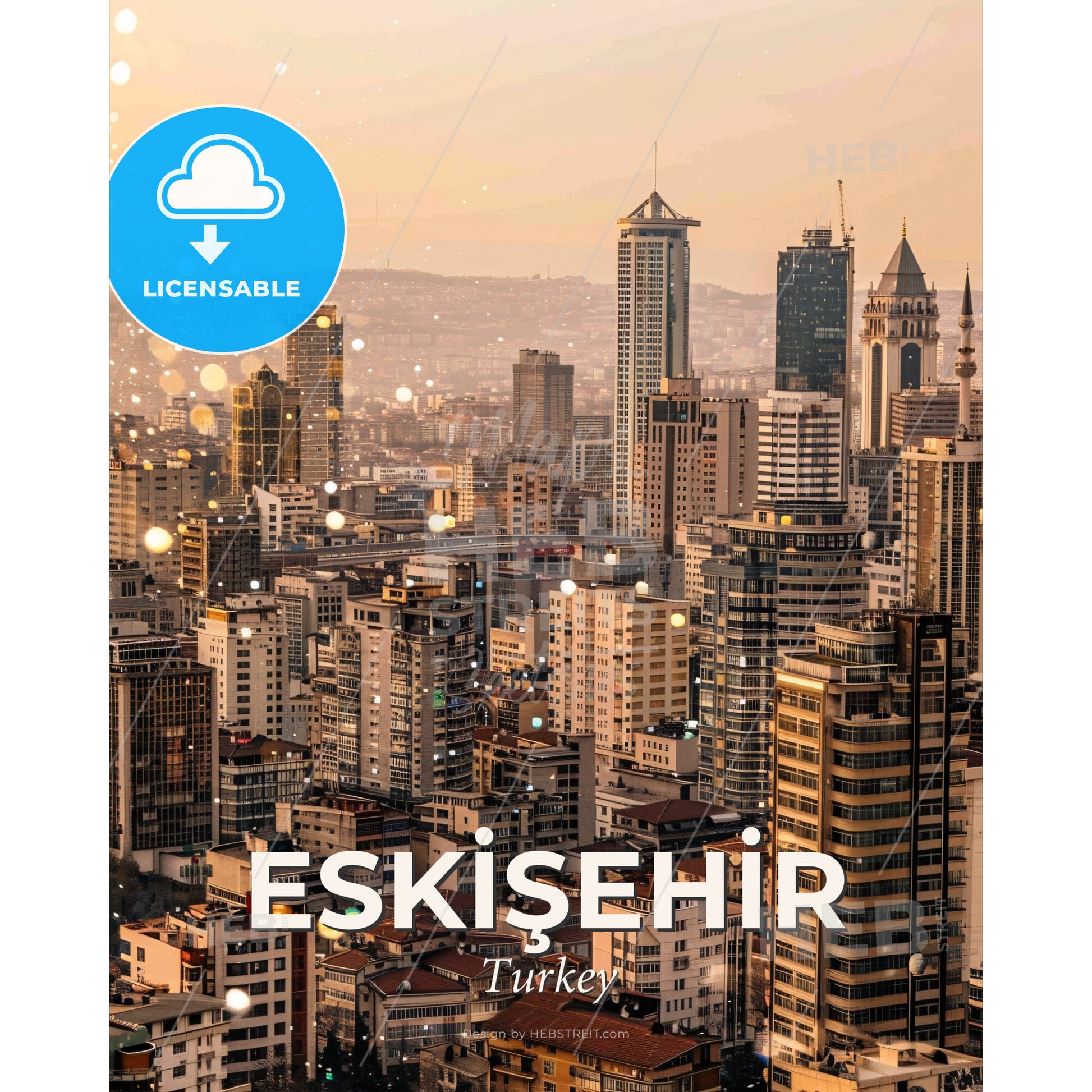 EskiÅŸehir Panorama, Architectural Art Poster - A city with many tall buildings - Square format print template
