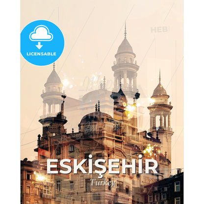 EskiÅŸehir Skyline Architecture Bright Beige Poster - A building with towers and towers - Square format print template