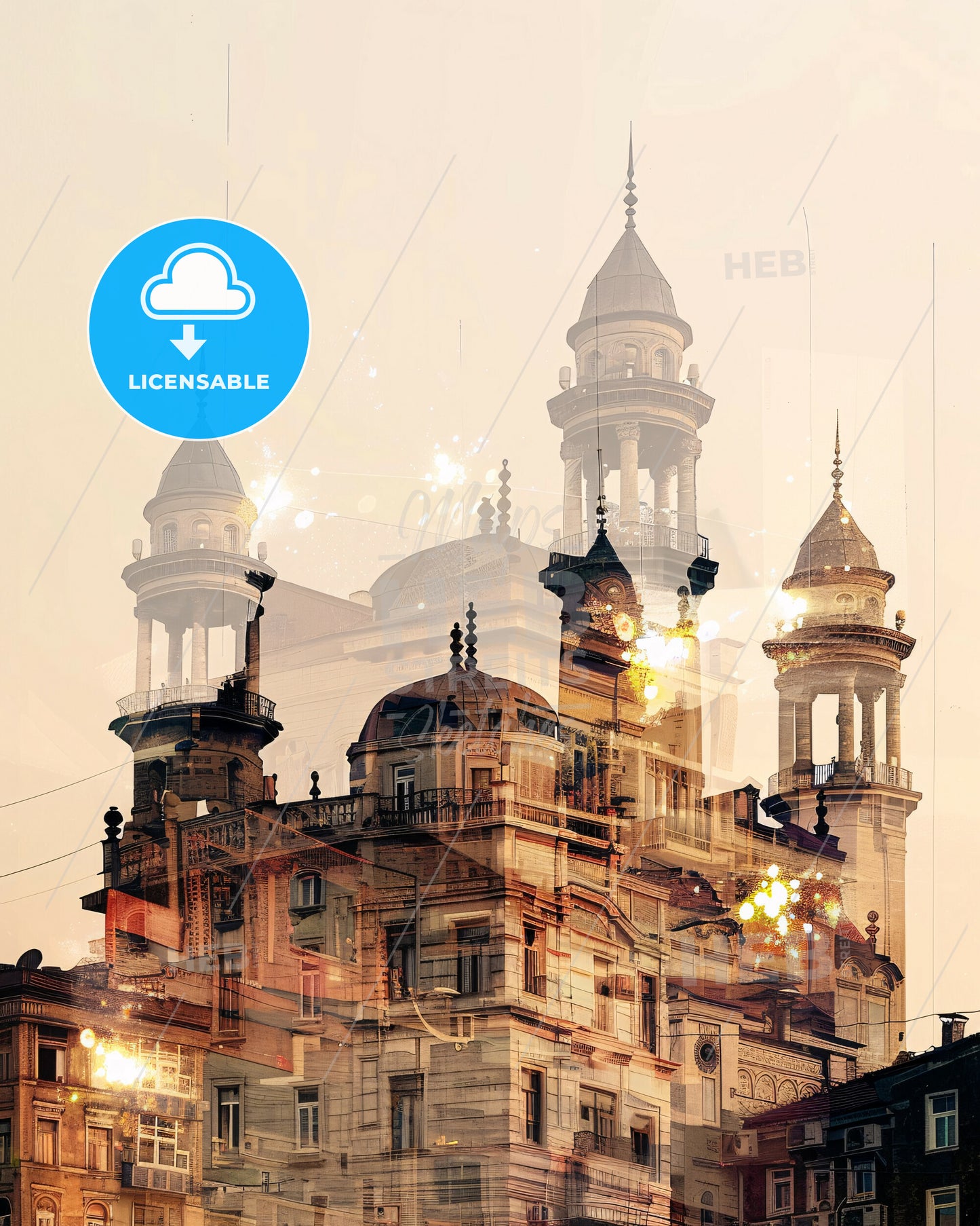 EskiÅŸehir Skyline Architecture Bright Beige Poster - A building with towers and towers