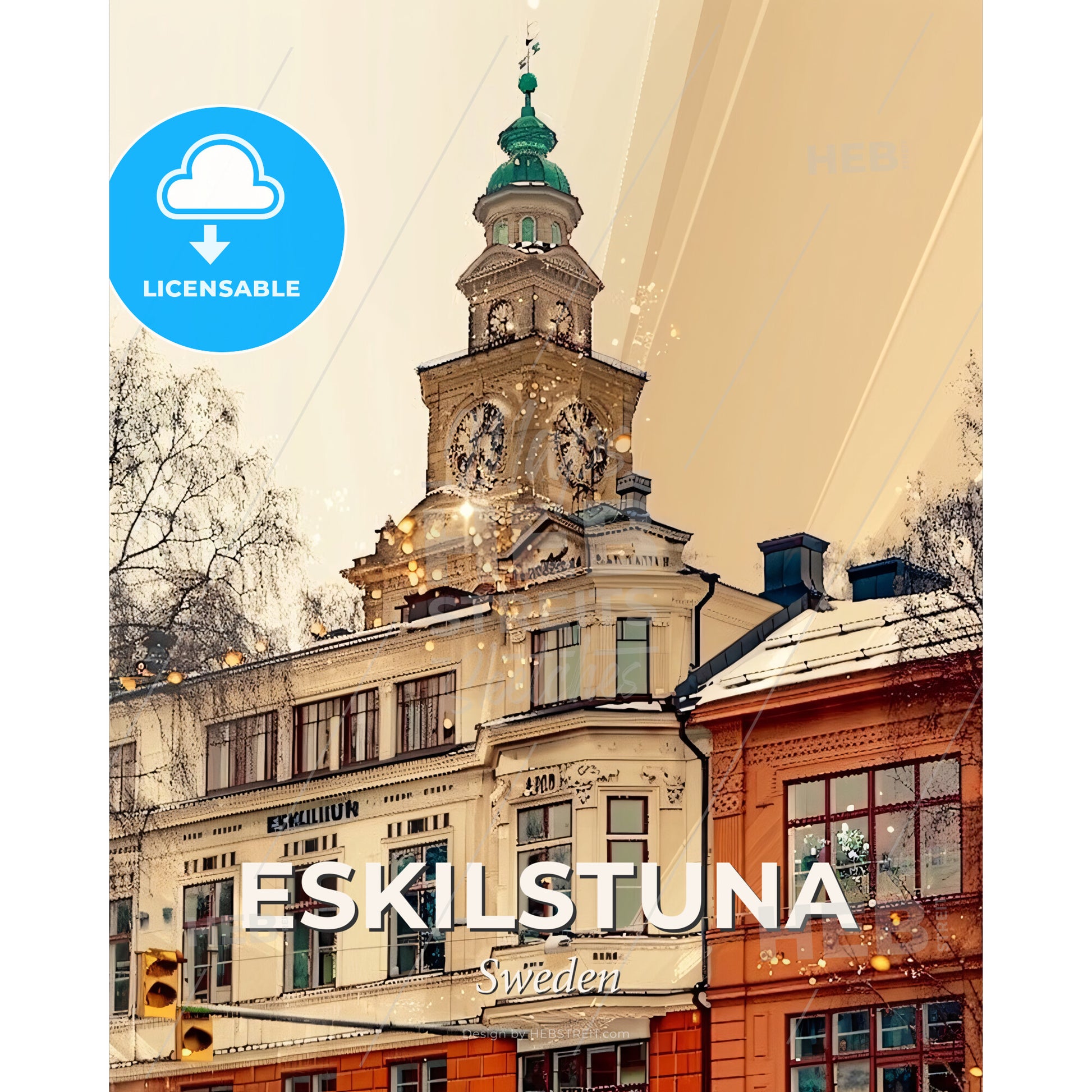 Eskilstuna Skyline Double Exposure Composite - A building with a clock tower - Square format print template