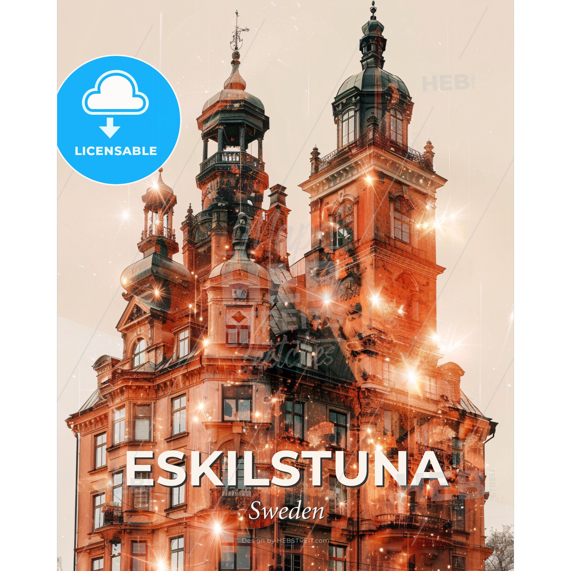 Eskilstuna Skyline Composite Art Poster - A building with many windows - Square format print template