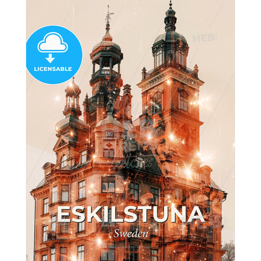 Eskilstuna Skyline Composite Art Poster - A building with many windows - Square format print template