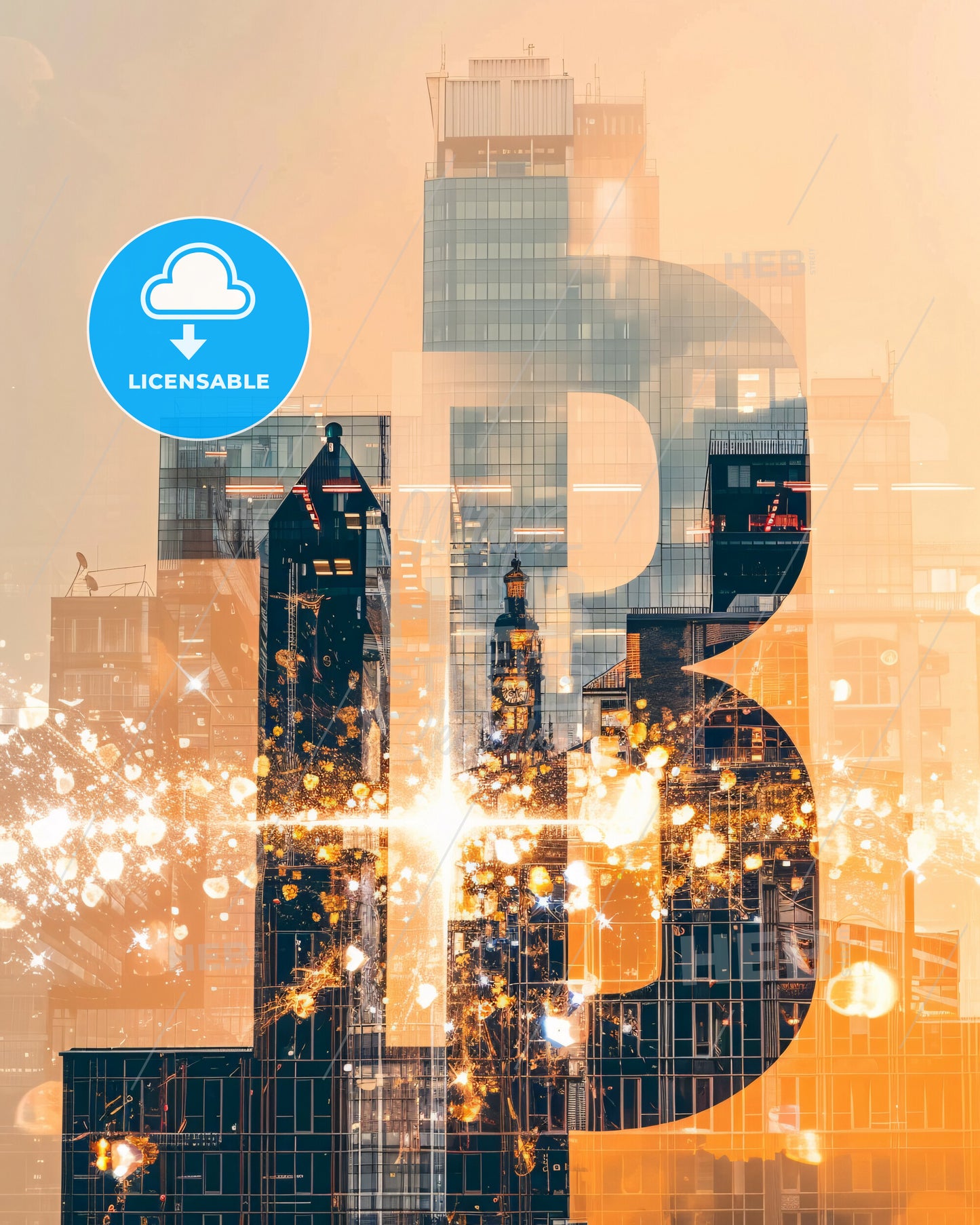 Essen City Skyline Nightlights Poster - A large letter with a large number in the middle of a city