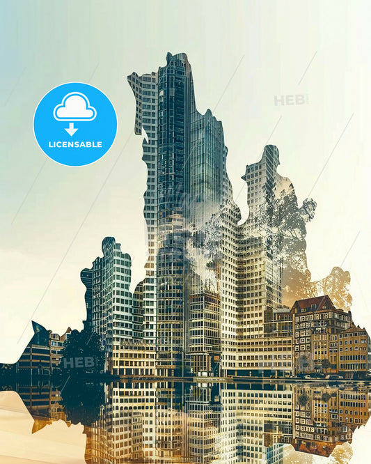 Essen, Germany: Double Exposure Architectural Skyline - A double exposure of a city