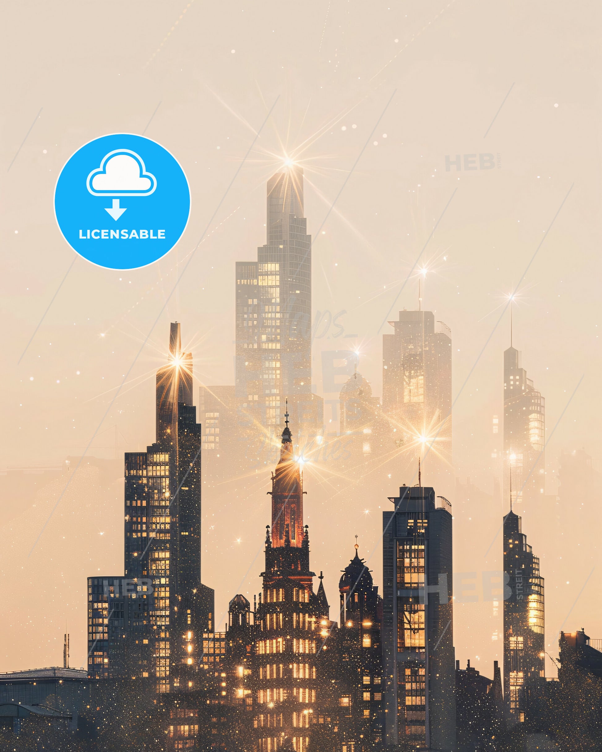 Essen Skyline Fairy Tale Cityscape - A city skyline with many tall buildings