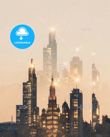 Essen Skyline Fairy Tale Cityscape - A city skyline with many tall buildings