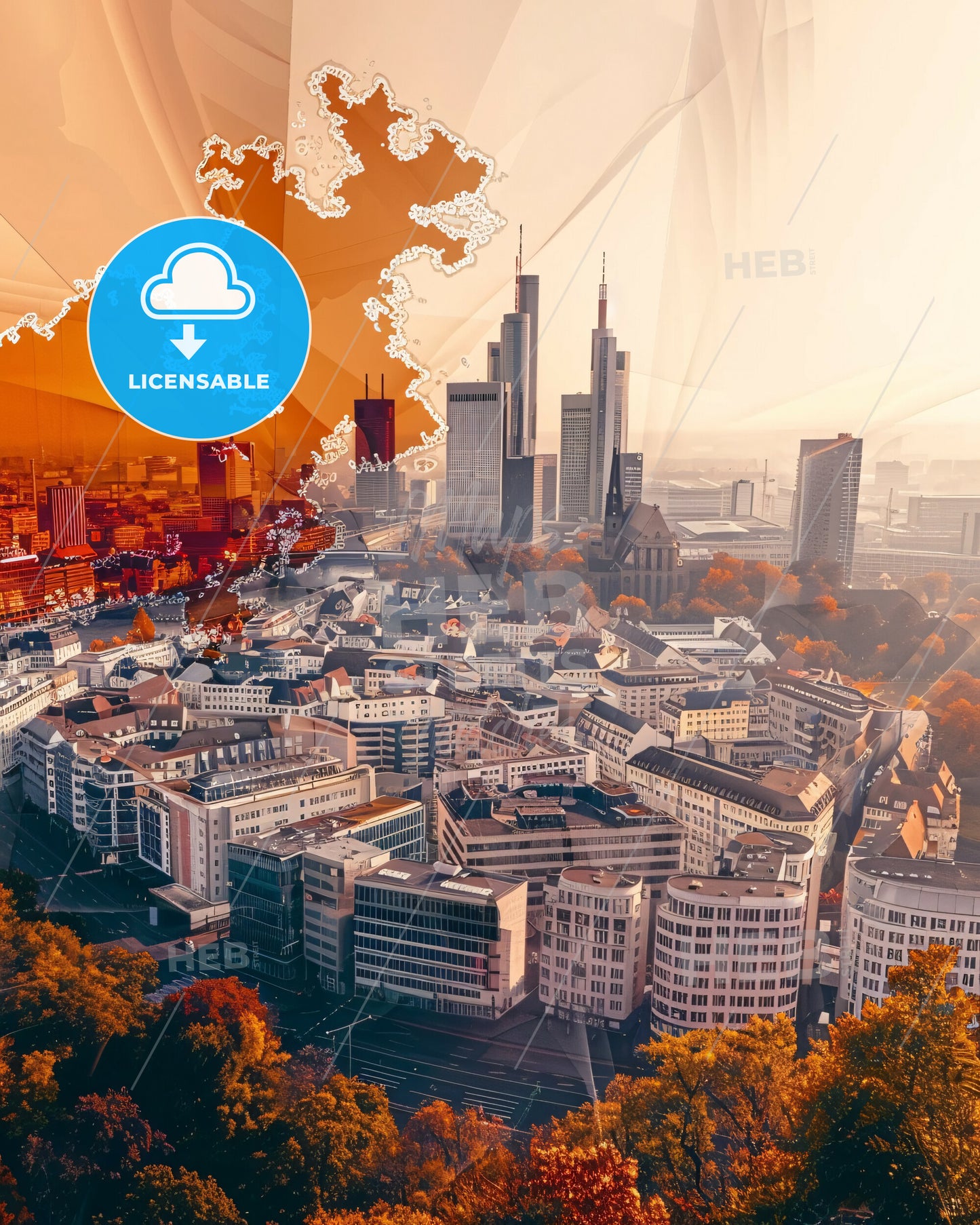 Essen, Germany Double Exposure Skyline Composite Art Poster - A city with many buildings and trees