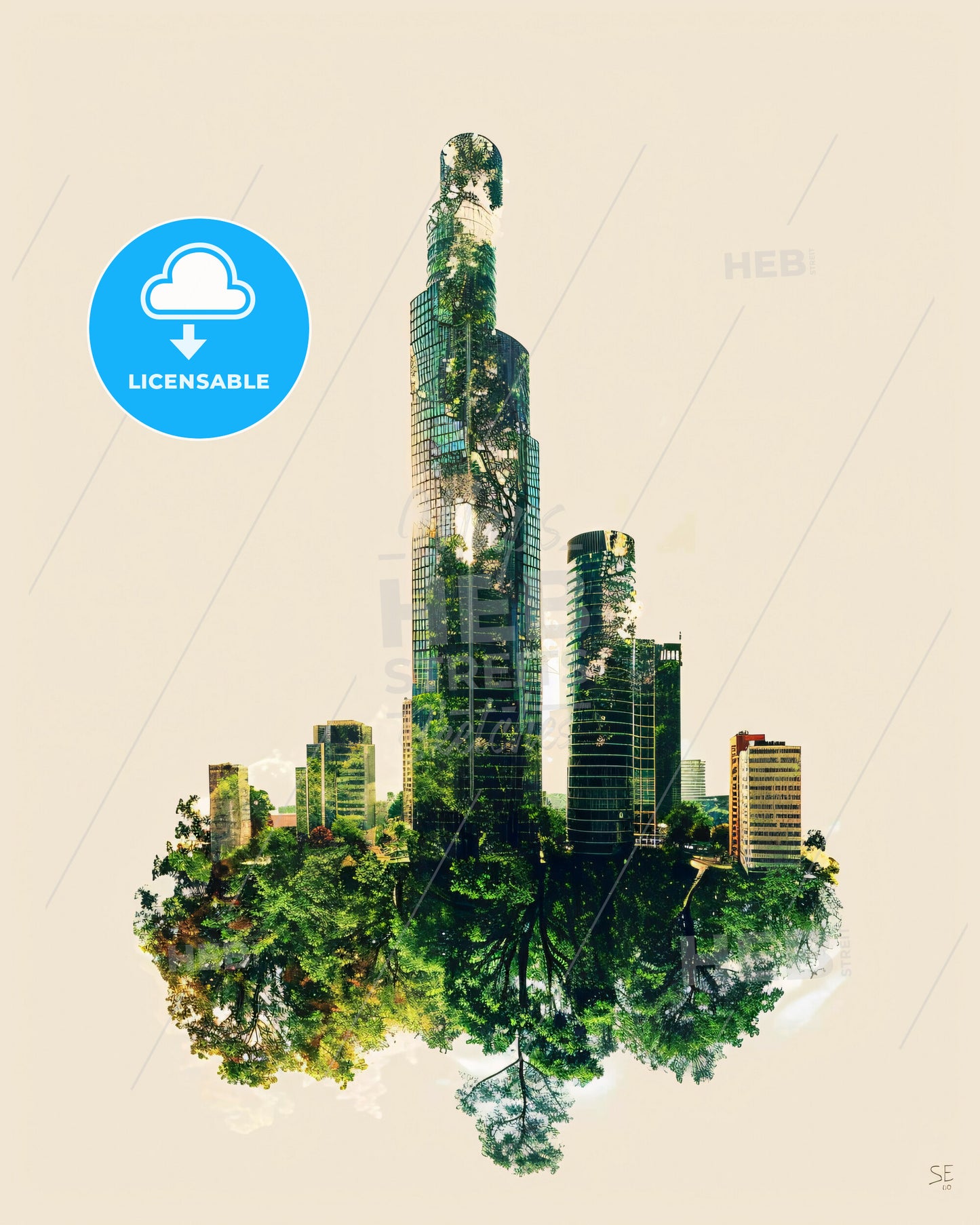 Essen Skyline Urban Park Beige Poster Design - A city with trees and a tall building